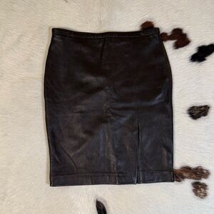 Michael Kors Brown Leather Mini Skirt Size 6 Real Leather Y2K Minimalist Luxe